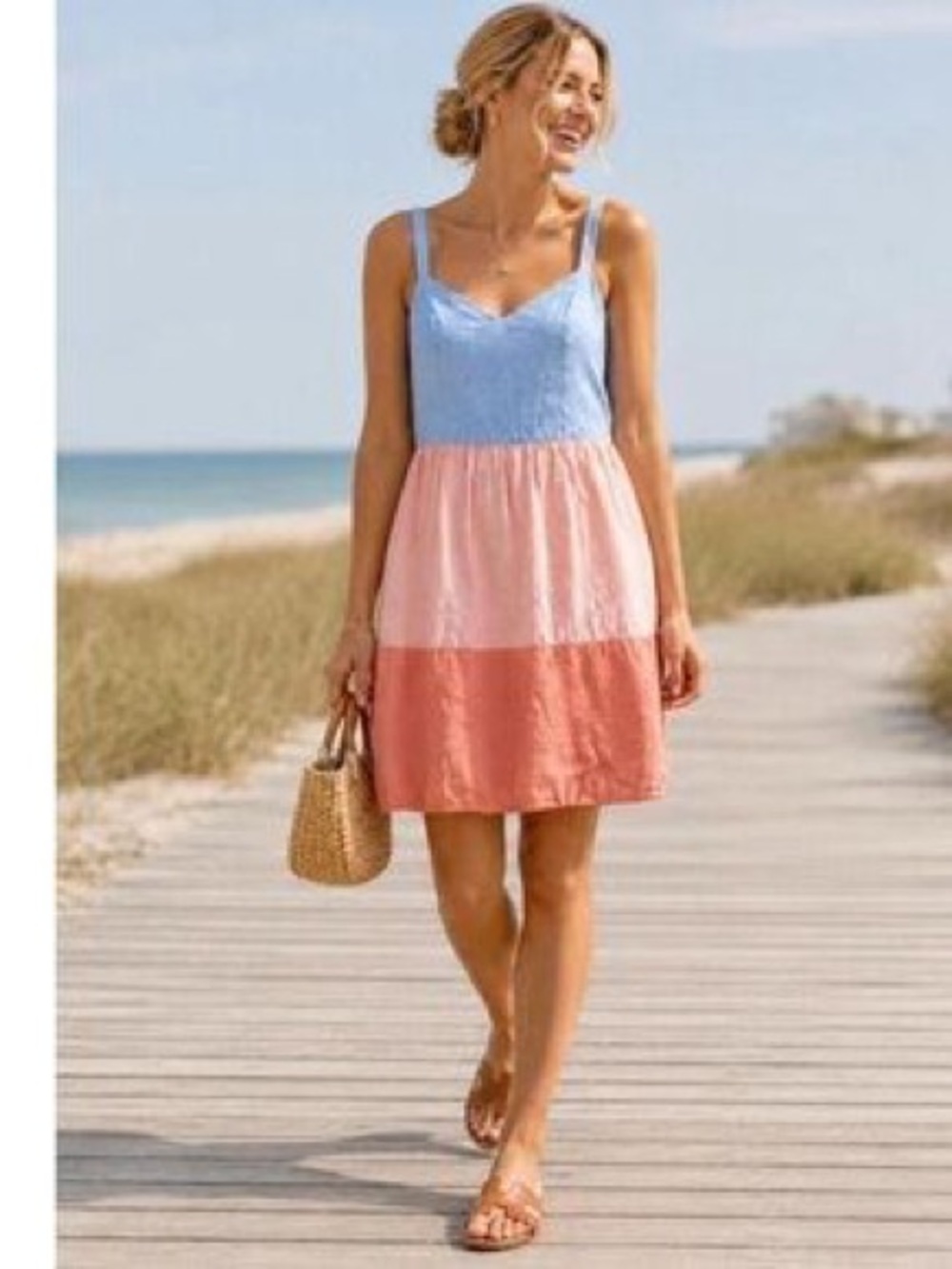 Cynthia Rowley Colorblock Linen Dress in Light Blue and Pink Gradient